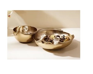 Ensemble de 3 bols de service décoratifs en laiton et acier inoxydable, métal plaqué or, qualité supérieure, bol pour fruits et dattes, décoration de table - Product Image 1
