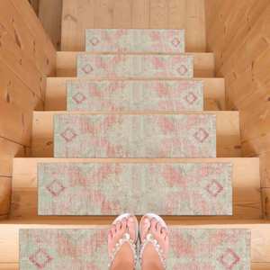 Tapis imprimé au design kilim moderne vert - Tons doux, petit format, cadeau personnalisé, tapis d'entrée - Product Image 2