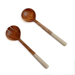 Ensemble de serveurs à salade avec poignée en résine, outils de cuisine en bois de mangue d'acacia naturel - Product Image 2