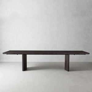 Table à manger extra large en bois massif couleur espresso foncé, pieds à double bloc, 8 à 10 places, style minimaliste - Product Image 1
