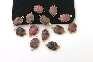 Fourniture en vrac Rhodonite Gemstone Lunette Paramètres Anti Ternissure Plaqué Or Résultats pour Bague Bracelets Connecteurs pour la Fabrication de Bijoux - Product Image 2