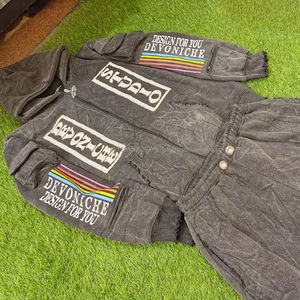 Survêtement vintage vieilli personnalisé avec patchs de broderie évasée Survêtement coupe ample imprimé numérique - Product Image 1