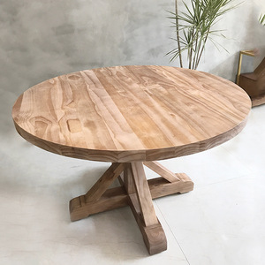Mesa de comedor redonda de madera para 10 personas, mueble rústico de Casa de Campo francesa - Product Image 2