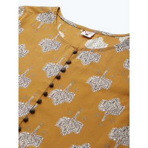 Ensemble Kurta Droit en Coton Imprimé Floral Moutarde pour Femmes avec Palazzo 48 Pouces Vêtements Printemps/Été - Product Image 2
