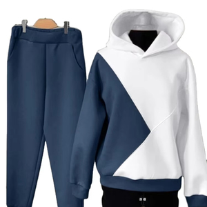 <b>Women</b> Winter Plus Size Matching Sports Suits Color Block Hooded Tops Elastic Waist <b>Sweatpants</b> Sets Casual Loose 2pcs Outfits - Product Image 1