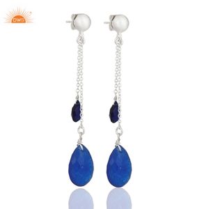 Gema de corindón Azul zafiro, proveedor de joyería, cadena de plata de ley 925 sólida, Pendientes colgantes, joyería al por mayor - Product Image 3