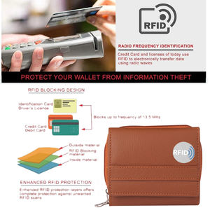 Cartera minimalista de cuero RFID para mujer, cierre de botón, diseño de logotipo personalizado, nueva cremallera a la moda, longitud corta, Económica - Product Image 6