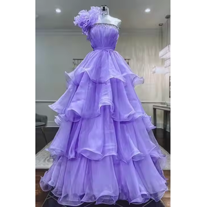 เดรสพรอมยาวถึงพื้นคอเสื้อคอสูงแบบเรียบหรูสำหรับผู้หญิงบราในตัวสไตล์วินเทจคลาสสิกเส้นใยโพลีเอสเตอร์ดูทันสมัย - Product Image 1