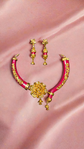 Compra collar de estilo único, conjunto de pendientes con chapado en oro de 22K, collar hecho a mano de primera calidad para mujer, conjunto de pendientes, joyería - Product Image 3