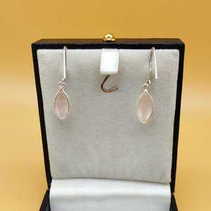 Fantaisie 925 lunette en argent sterling massif belles boucles d'oreilles faites à la main en quartz rose avec perle pour les cadeaux de mariage ou les fêtes - Product Image 3