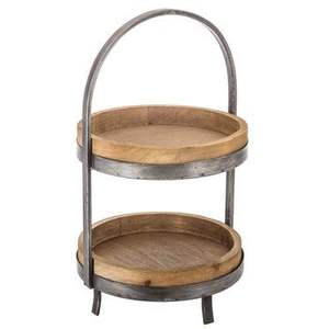 White and Brown Color Wedding and Hotel Decor Cupcake Serving Stand 3 Tier Solid Metal and Wood Cake Stand <b>Bakeware</b> - Product Image 2