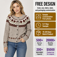 Cardigan en laine tricotée jacquard pour femme 7GG Nordic Fair Isle Meadow Blossom Maple Fox avec motif de jupon et boutons