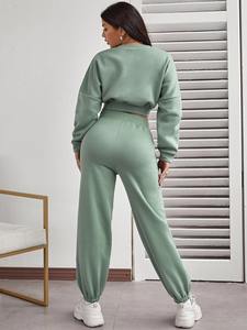 ชุดวอร์มสองชิ้นผ้าฟลีซผ้าฝ้ายสำหรับผู้หญิงชุดวอร์มทรงหลวมสไตล์ลำลอง - Product Image 3