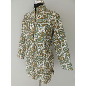Chaqueta Reversible acolchada con estampado de bloque indio hecha a mano para mujer, de algodón de estilo nuevo abrigo Vintage, método de tejido de longitud larga - Product Image 2