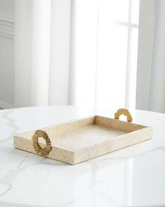 ถาดเสิร์ฟกระจกสีทองทรงสี่เหลี่ยมผืนผ้าพร้อมด้ามจับโค้งแนวศิลป์เหมาะสำหรับการมอบของขวัญเดือนรอมฎอนสุดหรูและการตกแต่งบ้านตามเทศกาล - Product Image 3