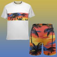 Ensemble short à manches courtes pour hommes imprimé palmier Miami vacances Style T-Shirt Shorts bord de mer surf sport plage costume deux pièces