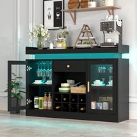 Meuble de bar à café noir moderne avec éclairage LED et porte-bouteilles, buffet avec étagères réglables pour salle à manger