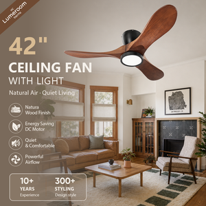 Mid Century Modern 42 Inch <b>Ceiling</b> Fan with <b>Light</b> Solid Wood Blade Design 3 Blade Quiet DC Motor <b>Remote</b> <b>Control</b> for Home - Product Image 1