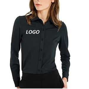 Camisas de vestir de color blanco liso de manga larga informales formales personalizadas camisa de vestir con botones de seda tejida de manga larga para damas - Product Image 2