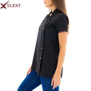 Camisa de túnica de salón de belleza para mujer Top de túnica de uniforme de peluquería elegante para mujer con bolsillos y cremallera - Product Image 5