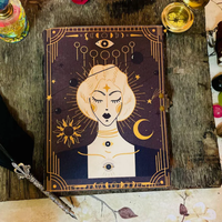 Diario de Cuero con Estampado de la Diosa Lunar Mística, Al Amir, Cuaderno de Tarot Celestial Hecho a Mano, Cuaderno de Bocetos Oculto, Regalo para Ella