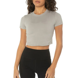 Impresión de moda al por mayor personalizar nuevo último diseño mujeres en blanco 100% algodón estirable Crop Tops mujeres recortadas camisetas - Product Image 5
