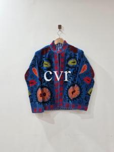 Veste en coton brodée à la main à motifs floraux, col mandarin, manches longues, style Prairie chic, taille plus pour femmes, automne - Product Image 1