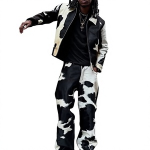 Veste unisexe réversible en fausse fourrure à imprimé vache, manches longues, fermeture éclair, col rabattable, vêtement d'extérieur décontracté d'hiver, coupe classique - Product Image 3
