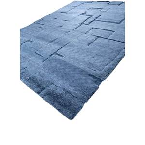 Alfombras de Lana Anudadas a Mano Zuri Blue AKWL-1777, Diseño Geométrico Abstracto para Dormitorio, Alfombra Rectangular Hecha a Mano Estilo Tabriz con Forma de Rompecabezas para el Hogar - Product Image 2
