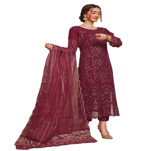 Elegantes vestidos de fiesta de 3 piezas de gasa de lujo para mujer, ropa larga de boda india paquistaní de Zabeen Bin Hameed - Product Image 1