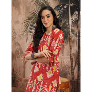 Women's for Rust Printed Satin Chinnon Kurta with Three-Quarter Palazzos for Spring/Summer - Product Image 2