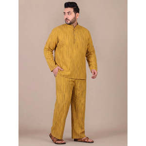 Yellow Cotton Textured Kurta With Pant <b>Men</b> Plus Size Co-ord Set - Product Image 5