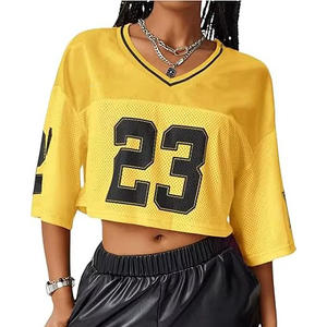 Camiseta de entrenamiento de manga corta y secado rápido para mujer, camiseta de fútbol americano con estampado de sublimación de gran tamaño recortada - Product Image 4