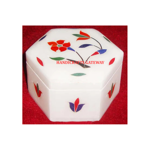 Joyero hermoso de forma Hexagonal con incrustaciones de mármol blanco para decoración del hogar y propósito de regalo de boda y negocios al mejor precio - Product Image 1