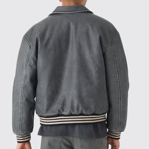 Veste d'hiver en cuir imperméable respirante légère de style streetwear avec col montant et logo sur le devant, manches personnalisées - Product Image 6