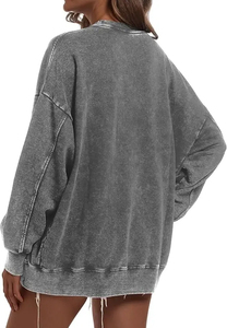 Sweat-shirt streetwear pour femme en coton 100% respirant et écologique, taille plus, avec logo sur le devant, effet délavé à l'acide, pour l'hiver - Product Image 4