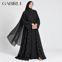 Ensemble 3 pièces pour femmes musulmanes : Kimono ouvert, broderie dentelle, Abaya de luxe de Dubaï, Hijab, pour Ramadan, Aïd, Fêtes. Fabrication sur mesure, Vente en gros.