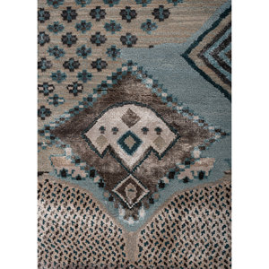 พรมไหมไผ่ผสมขนสัตว์ถักมือสีน้ำเงินแมนชาฮ่า หนา 10 มม. ลายเรขาคณิตนามธรรม สำหรับบ้าน ห้องโถง รูปทรงสี่เหลี่ยมผืนผ้า รุ่น-Les-2805 - Product Image 3