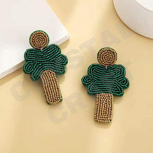 Vintage St. Patrick's Day <b>Beaded</b> Earrings for Women Patriotic Memorial Orange White Blue Colour <b>Fabric</b> for Weddings - Product Image 5