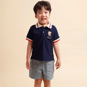 ชุดเสื้อผ้าเด็กผู้ชายลายการ์ตูนปักคุณภาพสูง ผ้าฝ้าย 100% พร้อมส่ง 2 ชิ้น สีน้ำเงินเข้ม -Jayden - Product Image 1