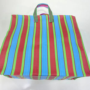 Bolsas de compras a rayas de PP tejidas reutilizables ecológicas, telar manual de plástico de polipropileno de nailon reciclado sostenible hecho en India a granel - Product Image 1