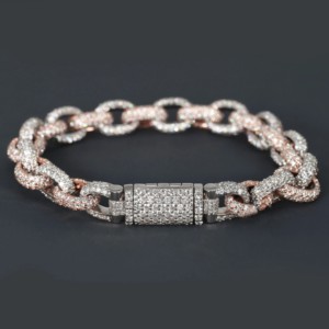 Bracelet de luxe en argent 925, maille cubaine, micro-incrustation de moissanite taillée, plaqué or rose, style hip-hop, certifié IGI, pour femme - Product Image 2