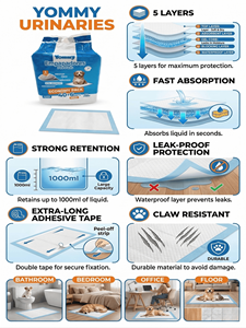 Tappetini Assorbenti Biodegradabili Yommy per Addestramento Animali Domestici, Ultra Assorbenti, Antibatterici, a 5 Strati, Impermeabili - Product Image 6