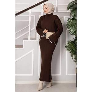 Vestido Corto Cosido Pastor Marrón - Product Image 1