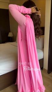 Elegant <b>Pink</b> Georgette <b>Salwar</b> <b>Kameez</b> Plazo Fancy Lace Detailing Traditional Style Quick Dry All Seasons Festive Parties Mehendi - Product Image 3