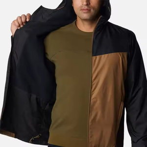 Chaqueta cortavientos impermeable para exteriores para hombre personalizada 2025, diseño de bloque de Color Vintage de poliéster 100% con cremallera - Product Image 2