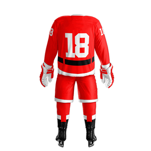 Adultos/jóvenes a granel personalizado OEM/ODM transpirable uniforme de hockey sobre hielo Jersey pantalones cortos calcetines incluidos - Product Image 6