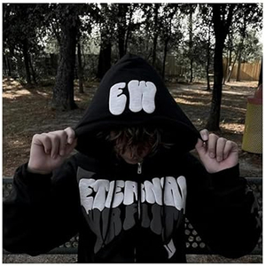 Sudaderas con capucha con cremallera de cara completa con estampado de hojaldre 3D para hombre, sudaderas con cremallera personalizadas de peso pesado 480 GSM, ropa informal negra para hombre, sudaderas con capucha de hojaldre - Product Image 4