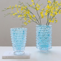 Vas Kaca Nanas Biru Cyan Tiup Tangan Bixuan, Tekstur Es Berduri Mewah, Geometris Vintage, Dekorasi Rumah Gaya Murano untuk Pernikahan