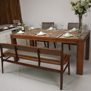 Juego de comedor de madera maciza de nogal diseño rectangular tonos cálidos mediados de siglo encanto moderno resistente a los arañazos | SWT505P6 - Product Image 3
